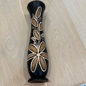 Hand Craved Jamaican Brown and Cream Floral Wooden Vase made from Mango Wood